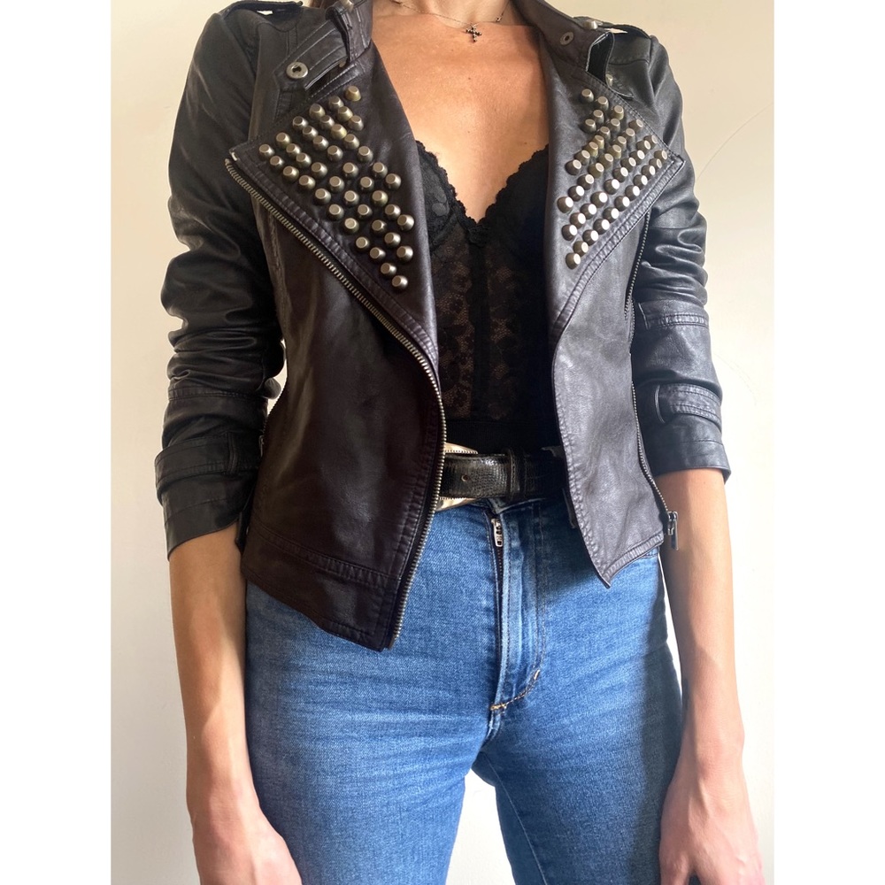 Vegan Leather Moto Studded Jacket Small